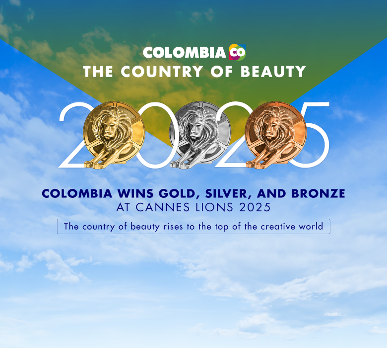 Colombia's banner as gold, silver and bronze winner at Cannes Lions 2025