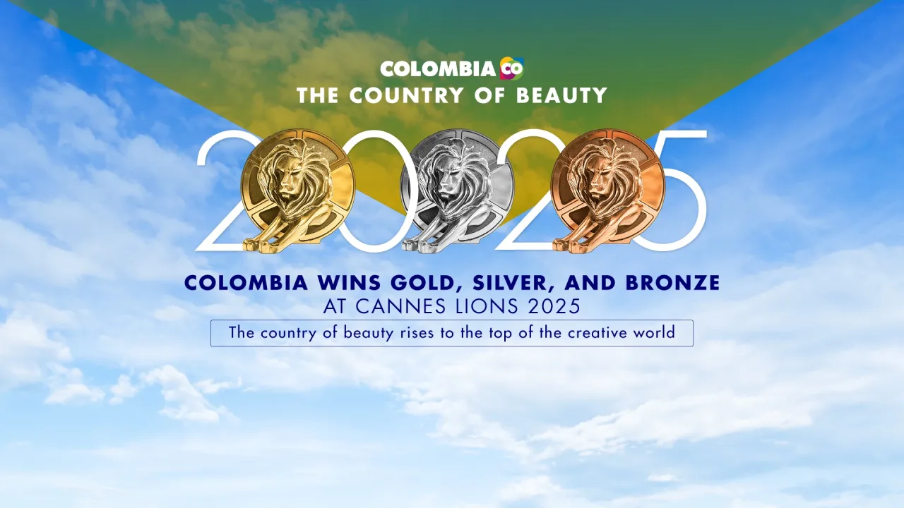 Colombia's banner as gold, silver and bronze winner at Cannes Lions 2025