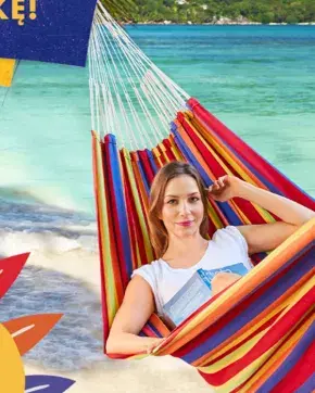 Banner of woman in hammock on the beach